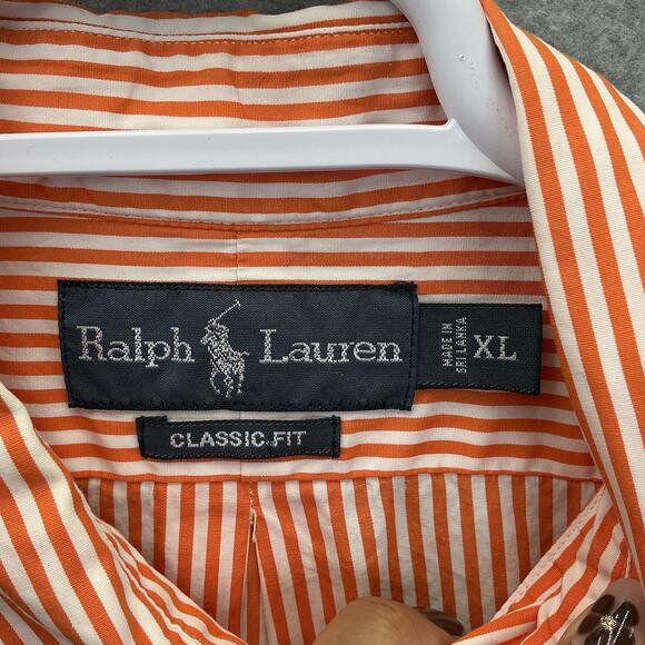 Ralph Lauren Dress Shirt Men's XL Classic Fit Orange Stripe Button Down - Picture 12 of 12